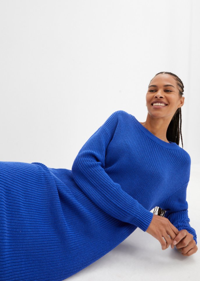 Oversize-Ripp-Strickkleid mit Schlitz