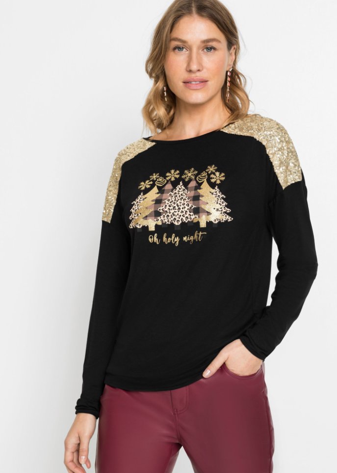 Oversize-Shirt mit Weihnachtsmotiv und schönen Pailletten