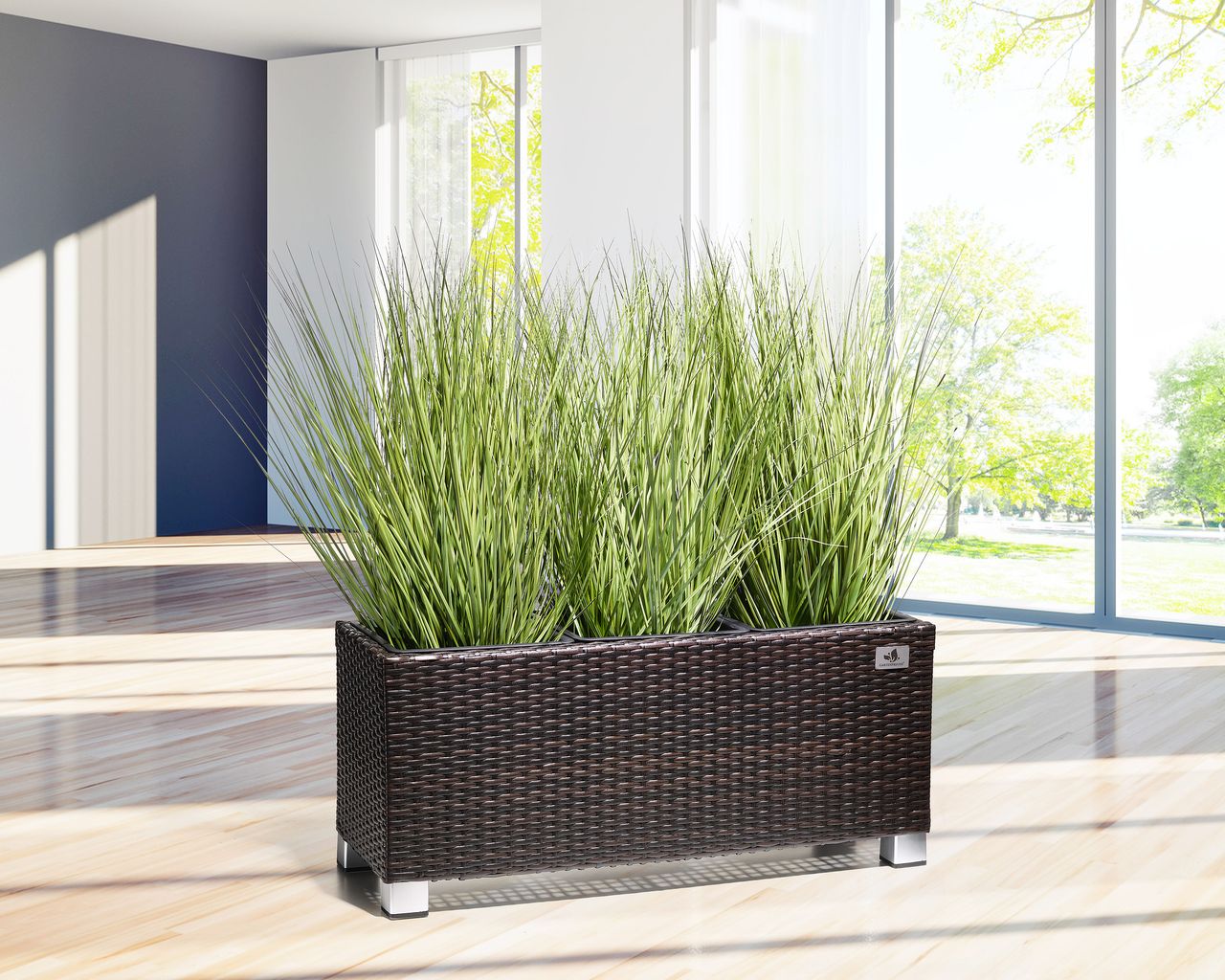 Weles Pflanzkübel Polyrattan 78 x 27 x 34 cm, für Innen und Außen, Kunststoffeinsatz, bicolour braun