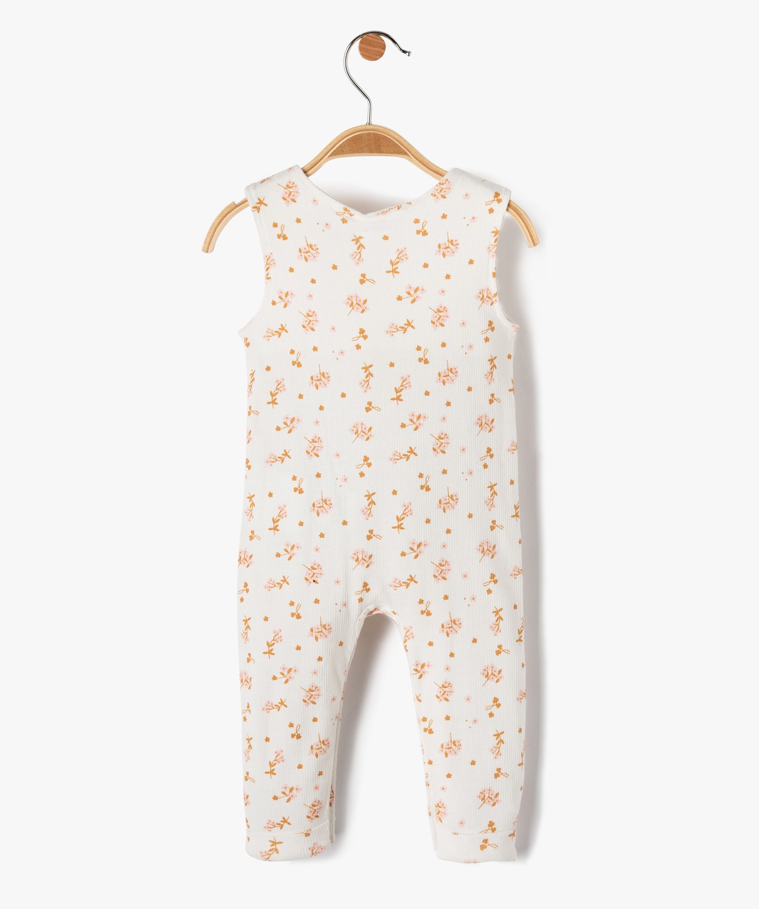 Salopette bébé en maille ctelée fleurie ecru | GEMO