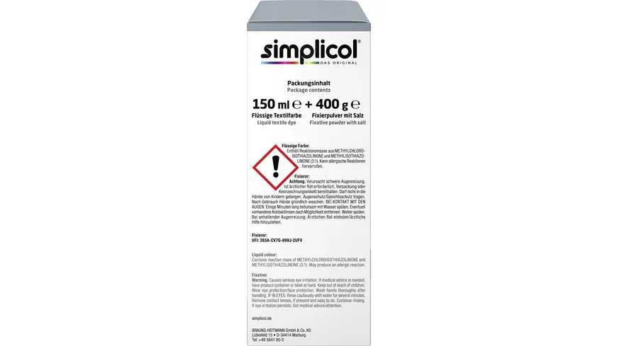simplicol Textilfarbe intensiv Elegantes Grau 150 ml