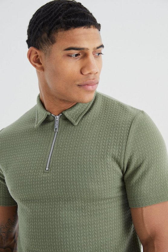 Kurzärmliges strukturiertes Muscle-Poloshirt