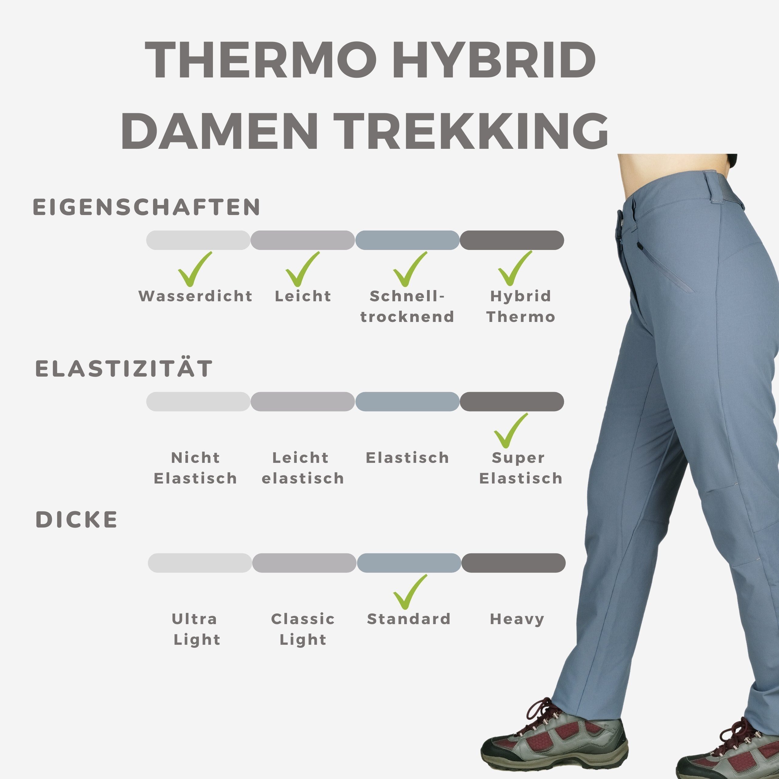 Kaymountain Trekkinghose Damen Wander Outdoor Hose Saas Fee Hybrid Thermo Sky Blue 46