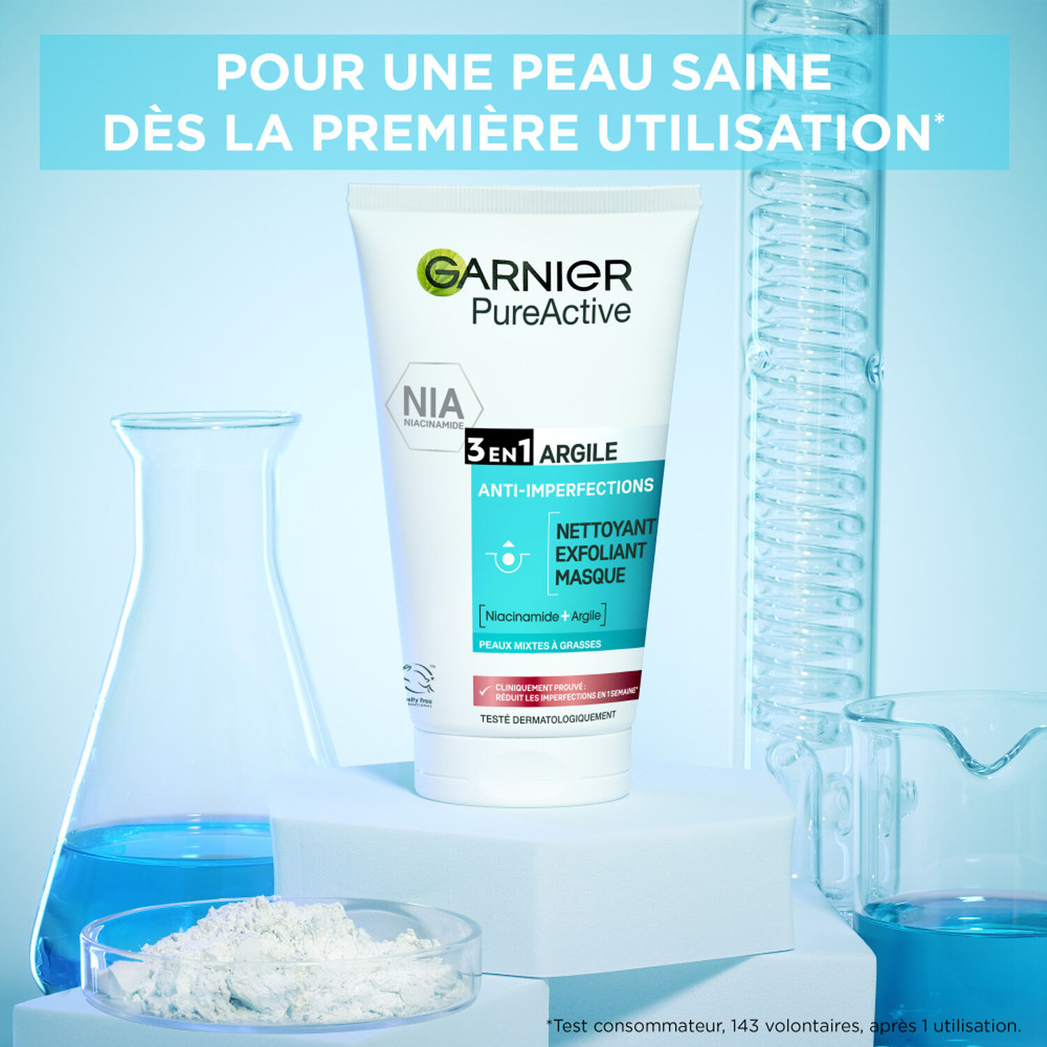 Garnier SkinActive Pure Active Nettoyant 3 en 1 Argile