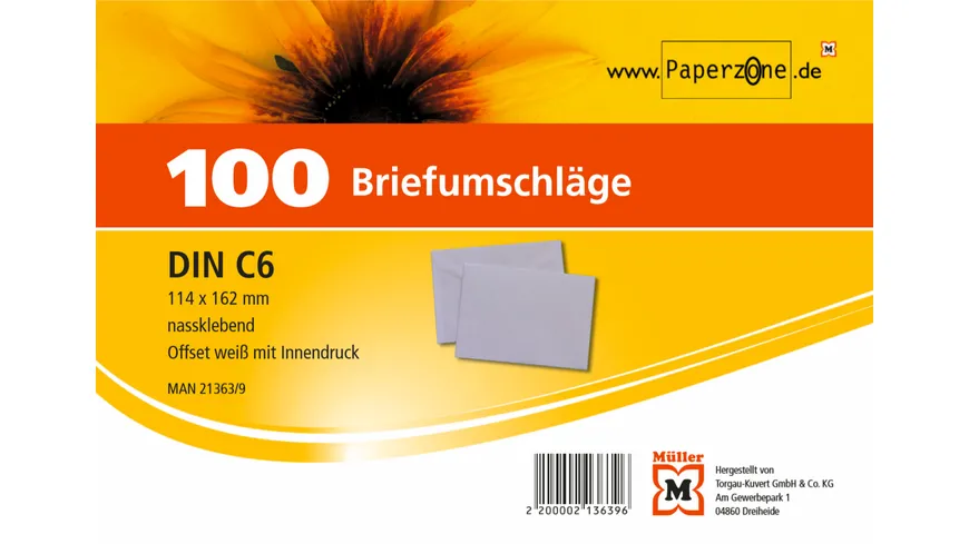 PAPERZONE Briefumschlag C6 nassklebend weiss 100Stück