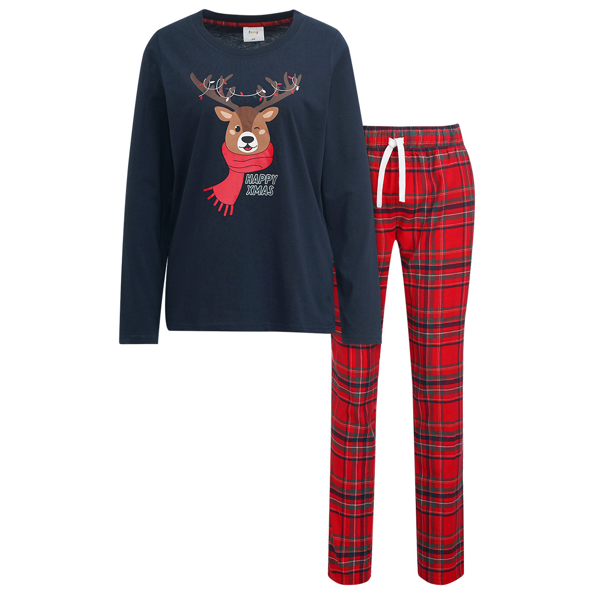 Damen Weihnachtsschlafanzug im Set dunkelblau / rot
