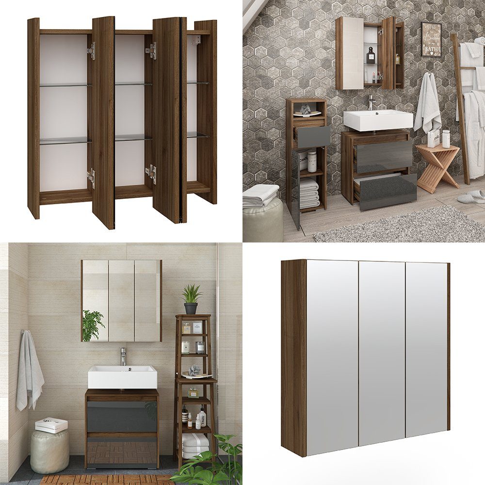Vicco Spiegelschrank Badspiegel Badschrank MAJEST Nussbaum / Anthrazit