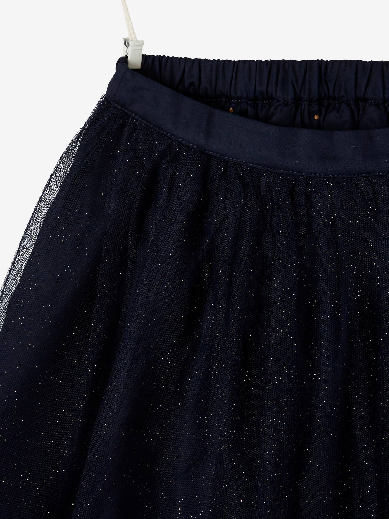 Jupe de fête réversible fille paillettes et pois irisés encre imprimé