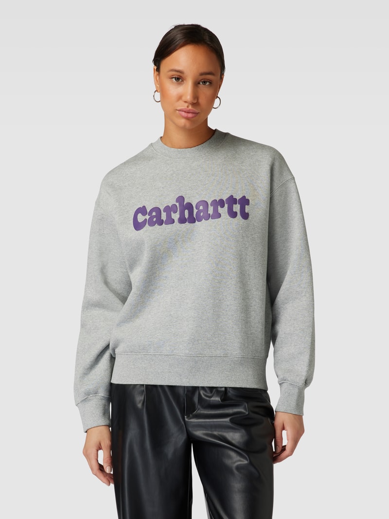 Oversized Sweatshirt mit Label-Print Modell 'BUBBLES' in hellgrau meliert