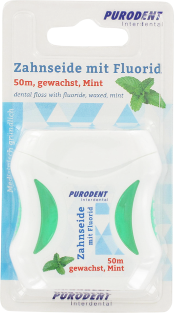 Purodent Interdental Zahnseide mit Fluorid mint gewachst