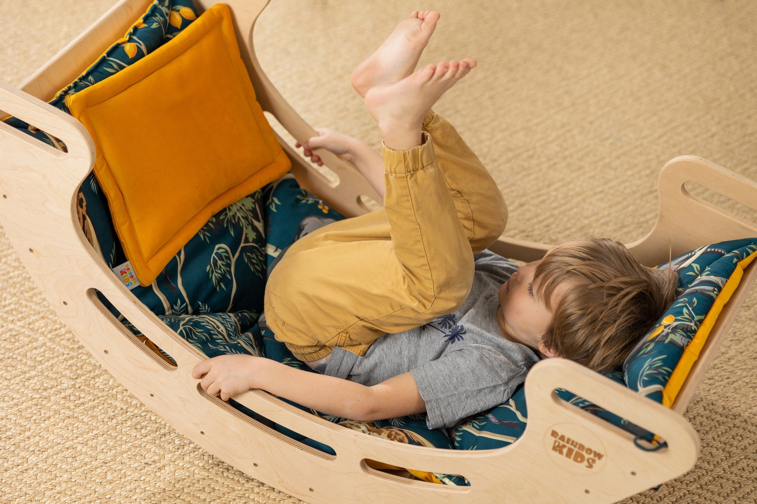 Rainbow Kids Wippe Montessori Kletterdreieck Rutsche Kletterbogen Wippe + Bogenkissen (S003 + Bogenkissen)