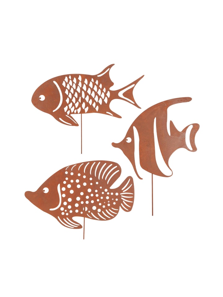 UNUS 3er Set Gartenstecker Rost Fische in Braun günstig kaufen onesize