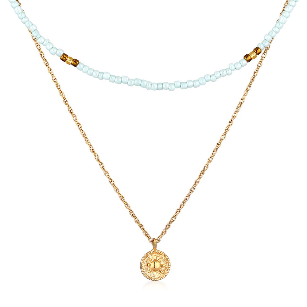 Elli Elli Collier Femmes Choker Couches Perles Soleil en argent sterling 925 plaqué or collier