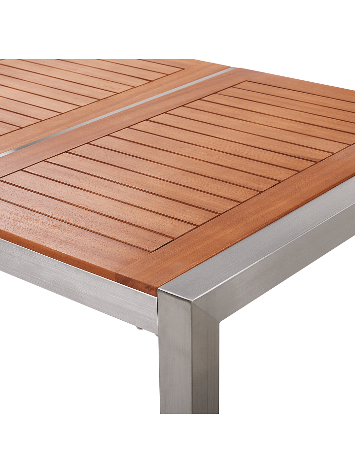 Beliani 7-tlg Gartentisch Set GROSSETO in Heller Holzfarbton/Beige/Silber günstig kaufen onesize