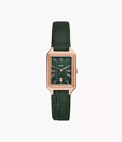 Fossil Uhr Raquel 3-Zeiger-Werk Datum LiteHide™-Leder Krokoprägung grün