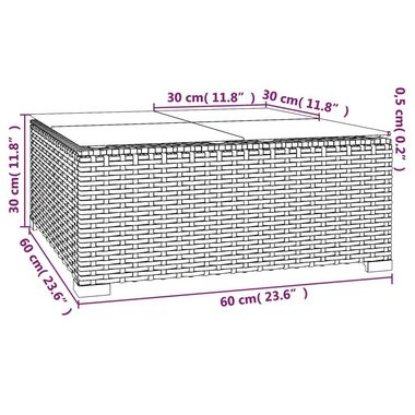 vidaXL Loungesofa Garten-Couchtisch Grau 60x60x30 cm Poly Rattan und Glas, 1 Teile