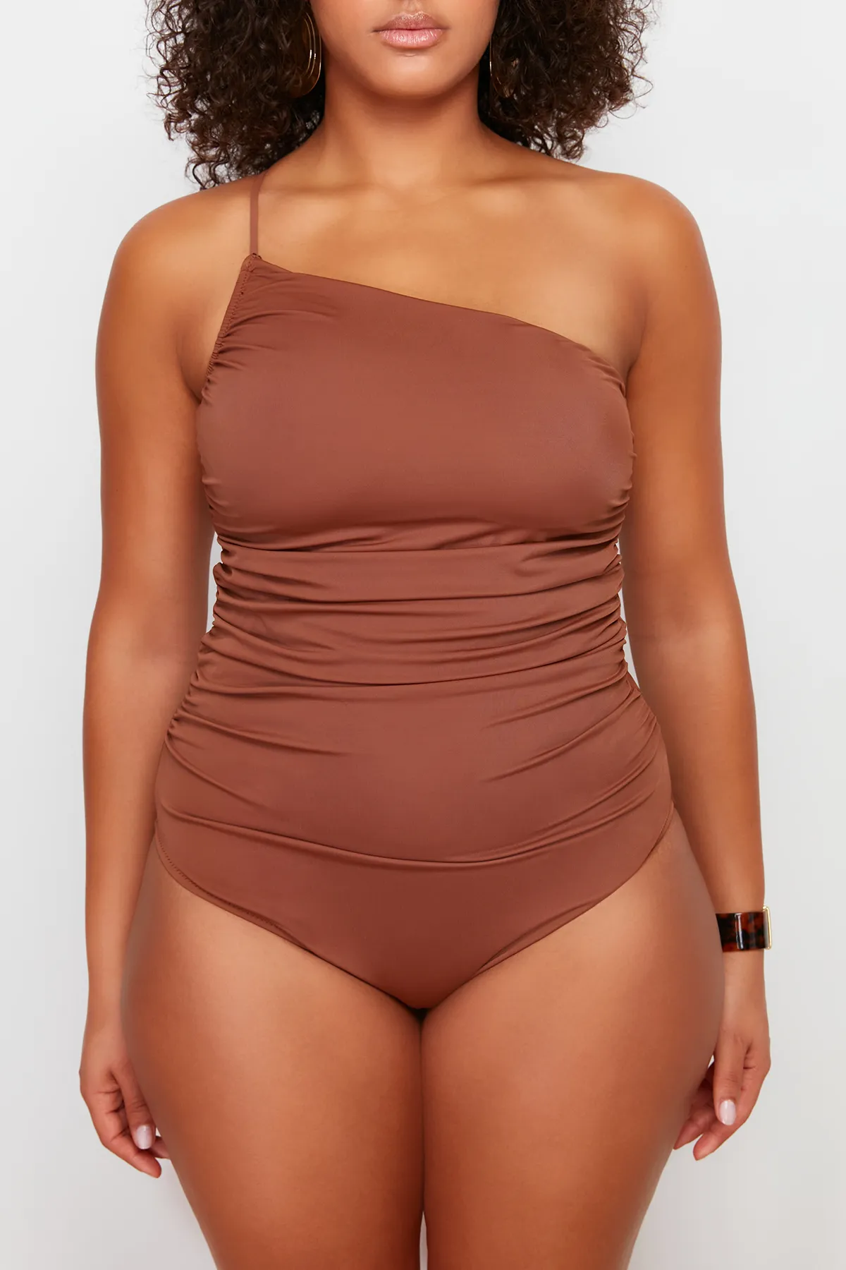 Trendyol Curve  Brauner Badeanzug mit einer Schulter TBBSS24AM00014