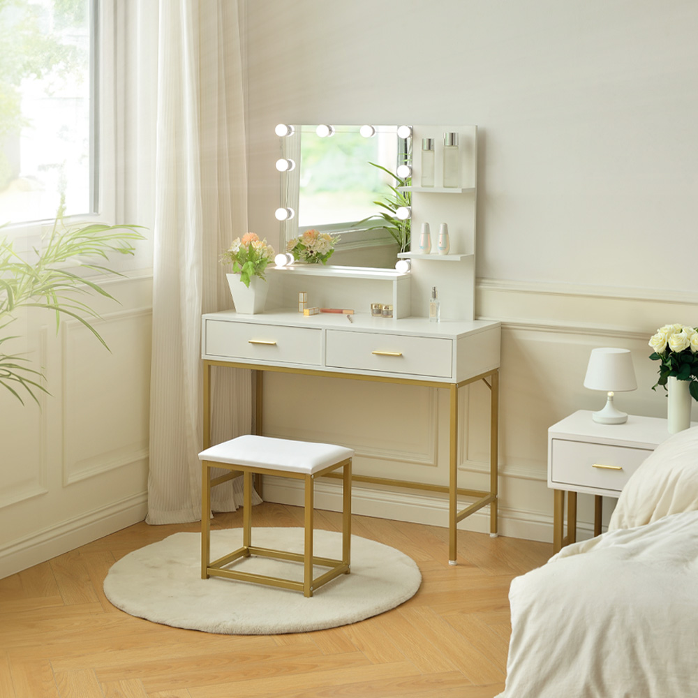 Home Deluxe Schminktisch KASIA – Weiß/Gold
