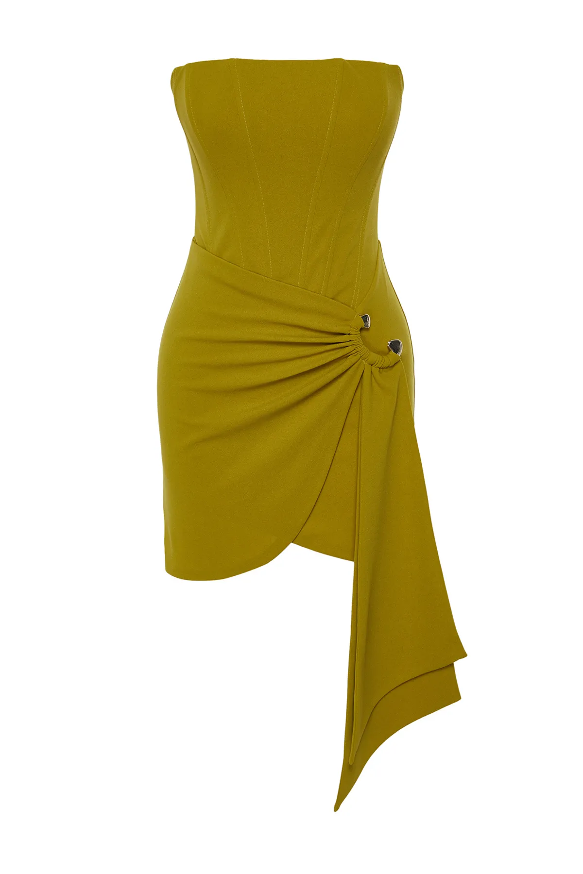 Trendyol Collection  Zeynep Tosun Ölgrünes gestricktes Abendkleid - Accessoire detailliert TCLSS24EL00008