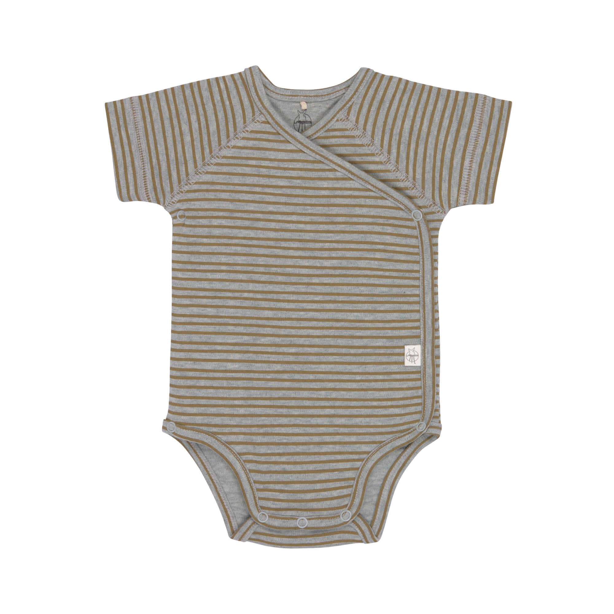Baby Wickelbody kurzarm - Bio Baumwolle, Streifen, Grau meliert