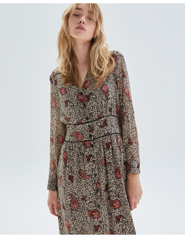 Robe longue écrue recyclée imprimé léo cachemire Femme