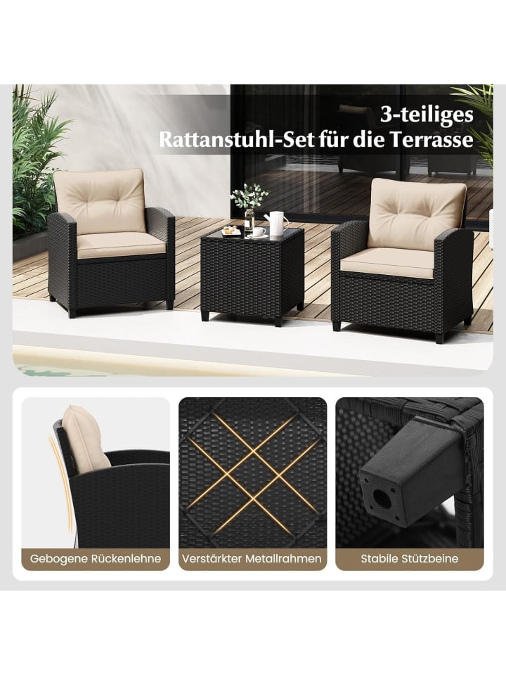 COSTWAY 3 tlg. Rattan Gartenmöbel Set in Hellbraun günstig kaufen onesize