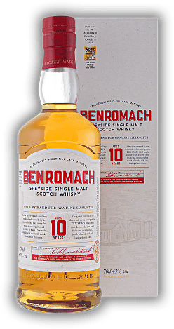 Benromach 10 Years Benromach 10 Years Gereift in den feinsten Sherry- und Bourbon Fässern und abschließend in Fässern in denen vorher süßer Oloroso Sherry lagerte. Alter 10 J. - 0,7	 Liter - Vol 43%