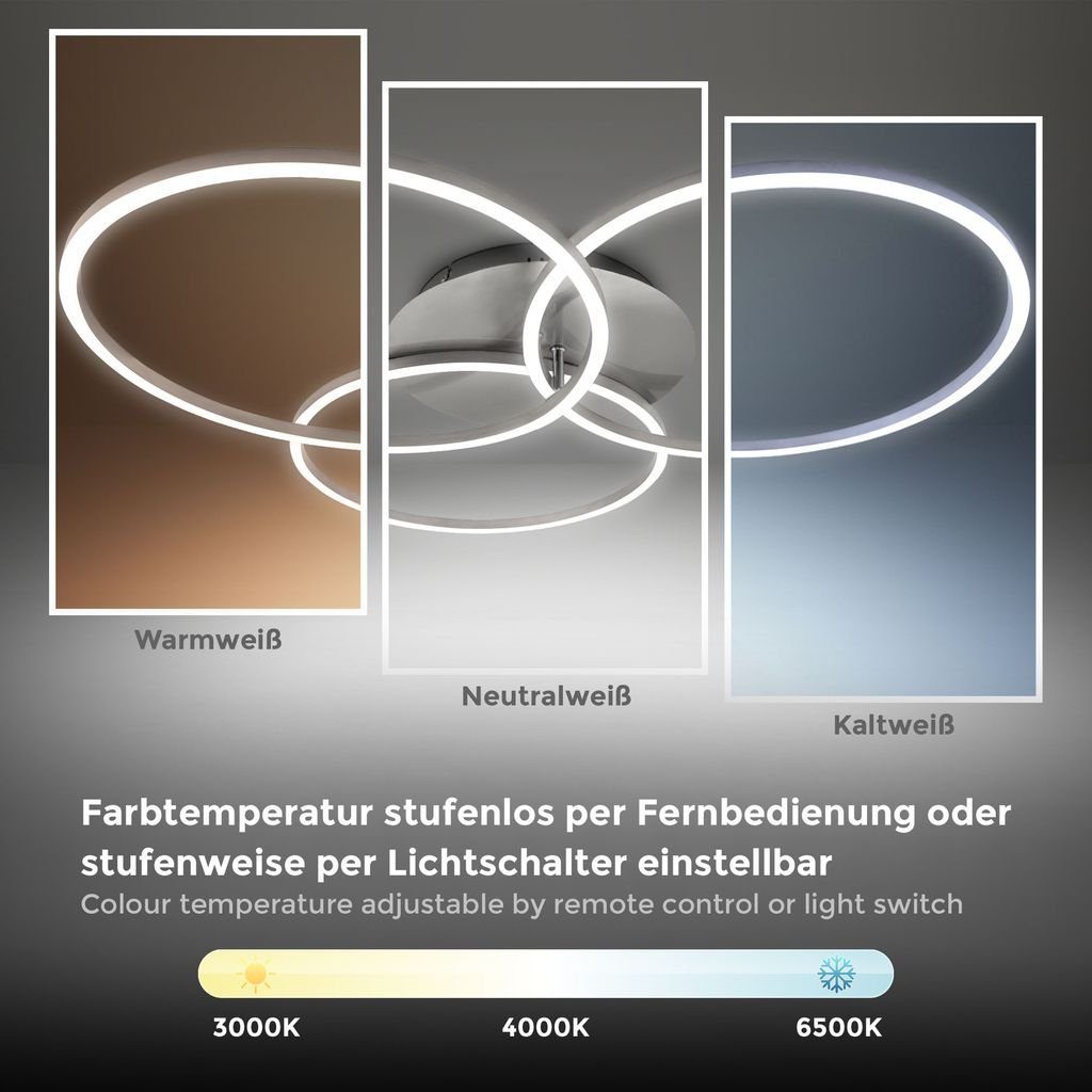 B.K.Licht Deckenleuchte LED-FRAME Deckenlampe dimmbar ultra-flach Metall Matt-Nickel BKL1527, Dimmfunktion, LED fest integriert, Farbwechsler, Kaltweiß, Neutralweiß, Warmweiß, CCT 3000-6500K warmweiß-kaltweiß 40W 4400lm Fernbedienung Timer Memory