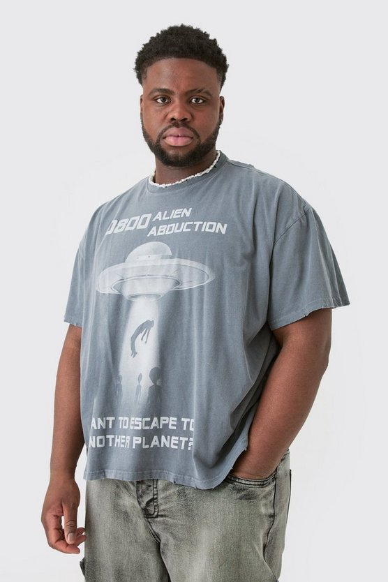Plus zerrissenes Oversize T-Shirt mit Alien-Print