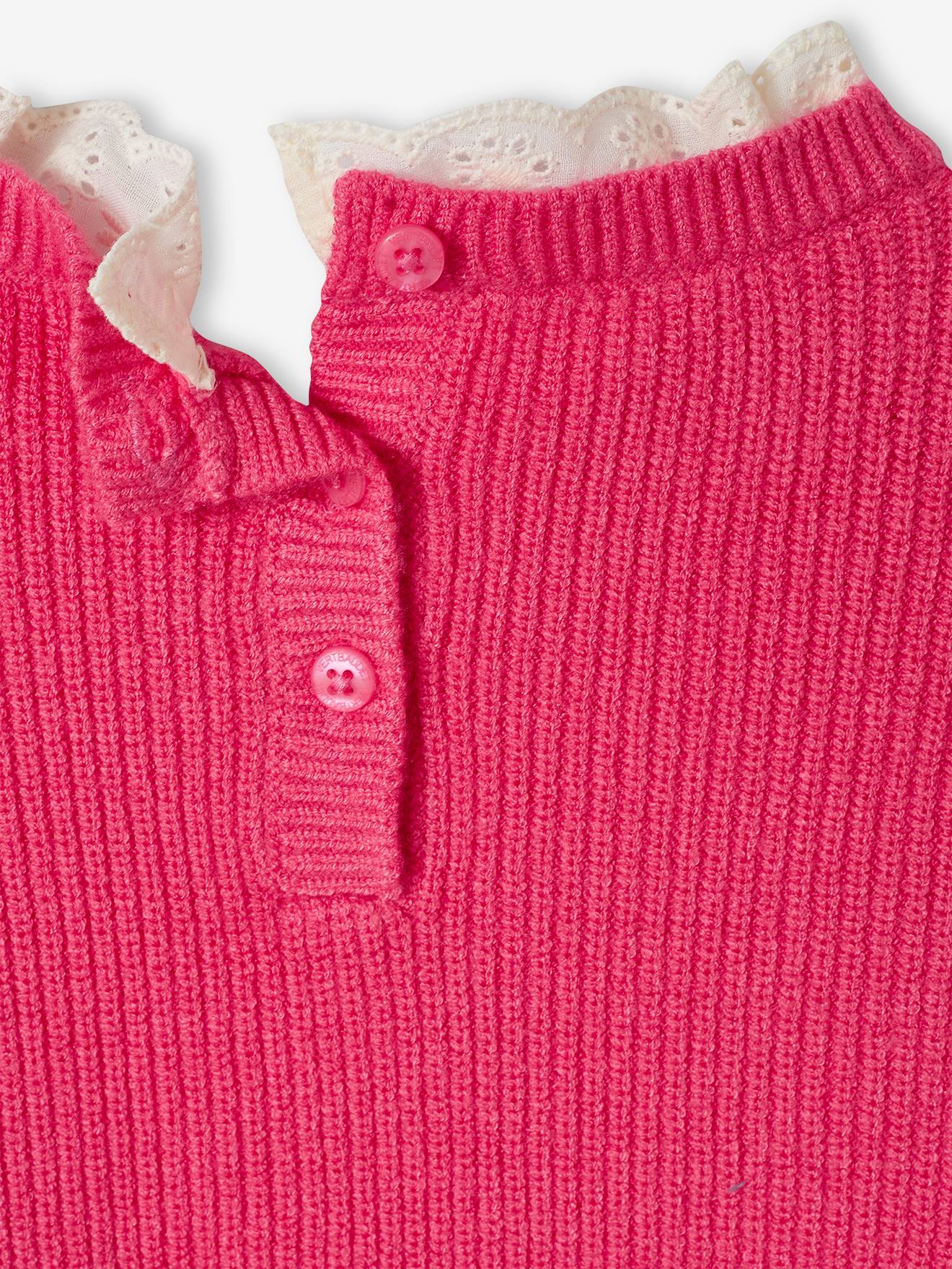 Vertbaudet Mädchen Pullover mit Volantkragen, Capsule Collection MAMA, TOCHTER & BABY Oeko-Tex - bonbon rosa