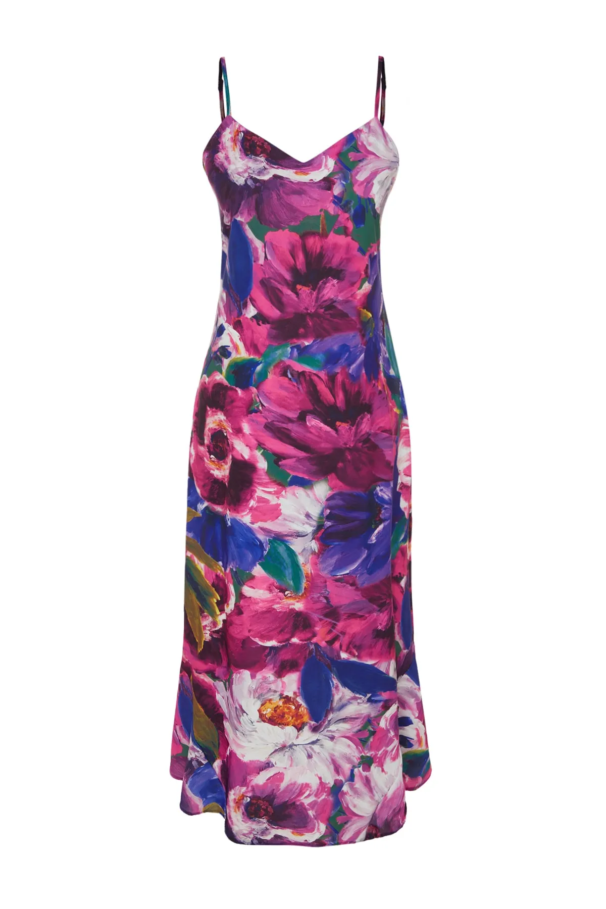 Trendyol Collection  Mehrfarbiges, strukturiertes, gewebtes Midi-Trägerkleid mit Blumenmuster TWOSS23EL02416