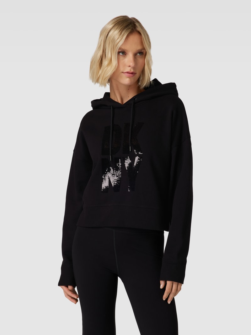 Hoodie mit Paillettenbesatz Modell 'STACKED SEQUIN LOGO' in schwarz