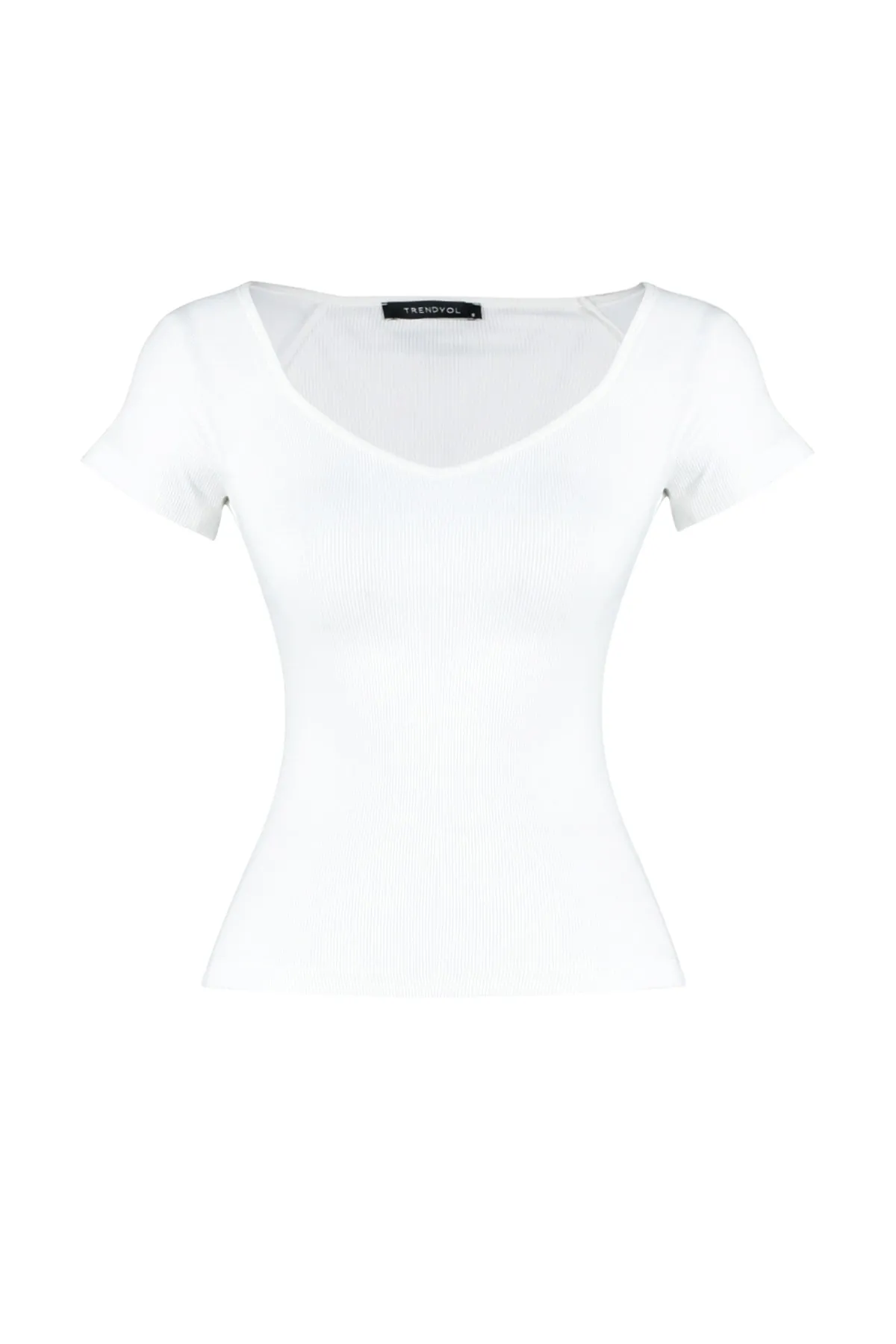 Trendyol Collection  Weiße, taillierte Strickbluse aus Baumwollstretch TWOSS21BZ0579