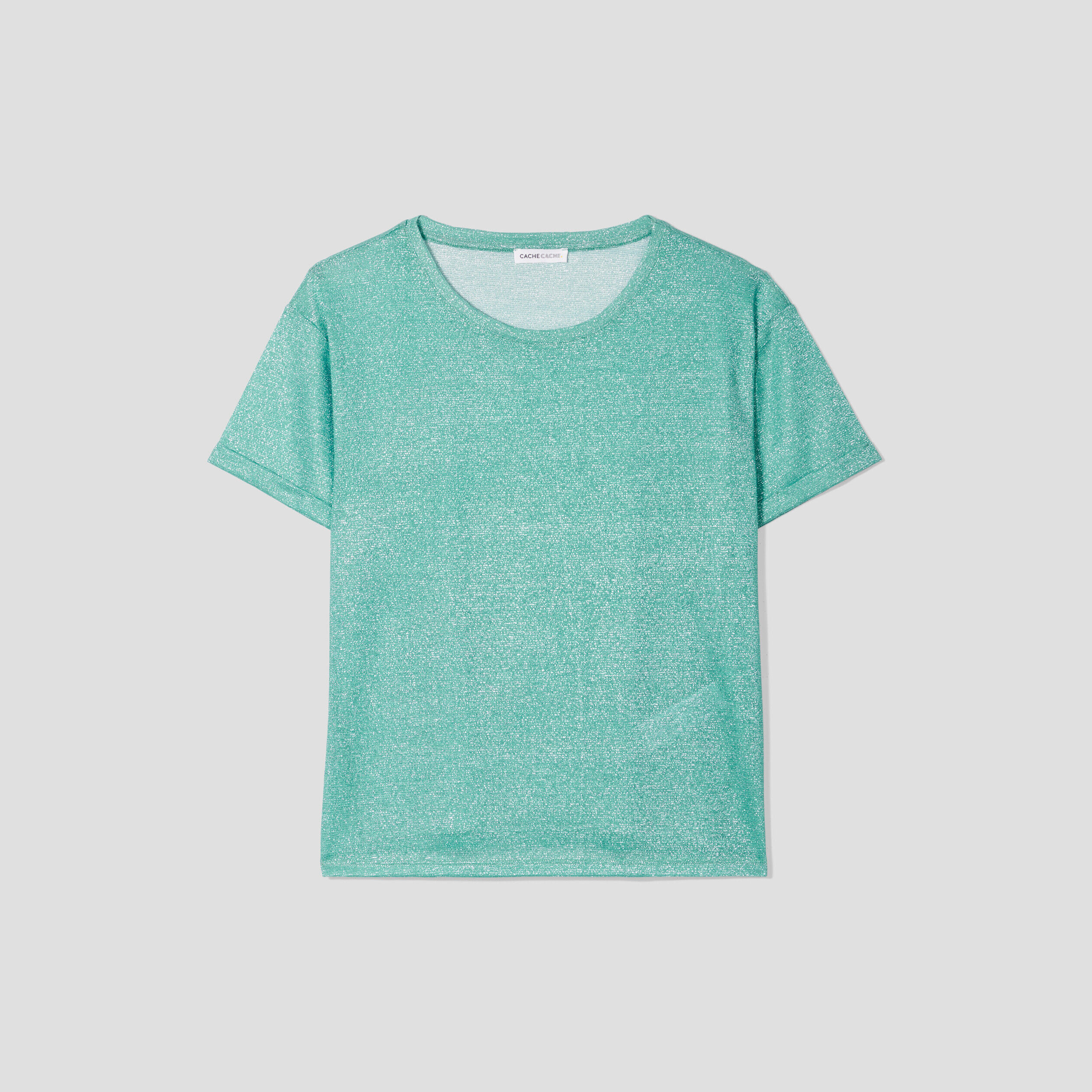 T-shirt fluide fils métallisés vert menthe femme | Cache Cache