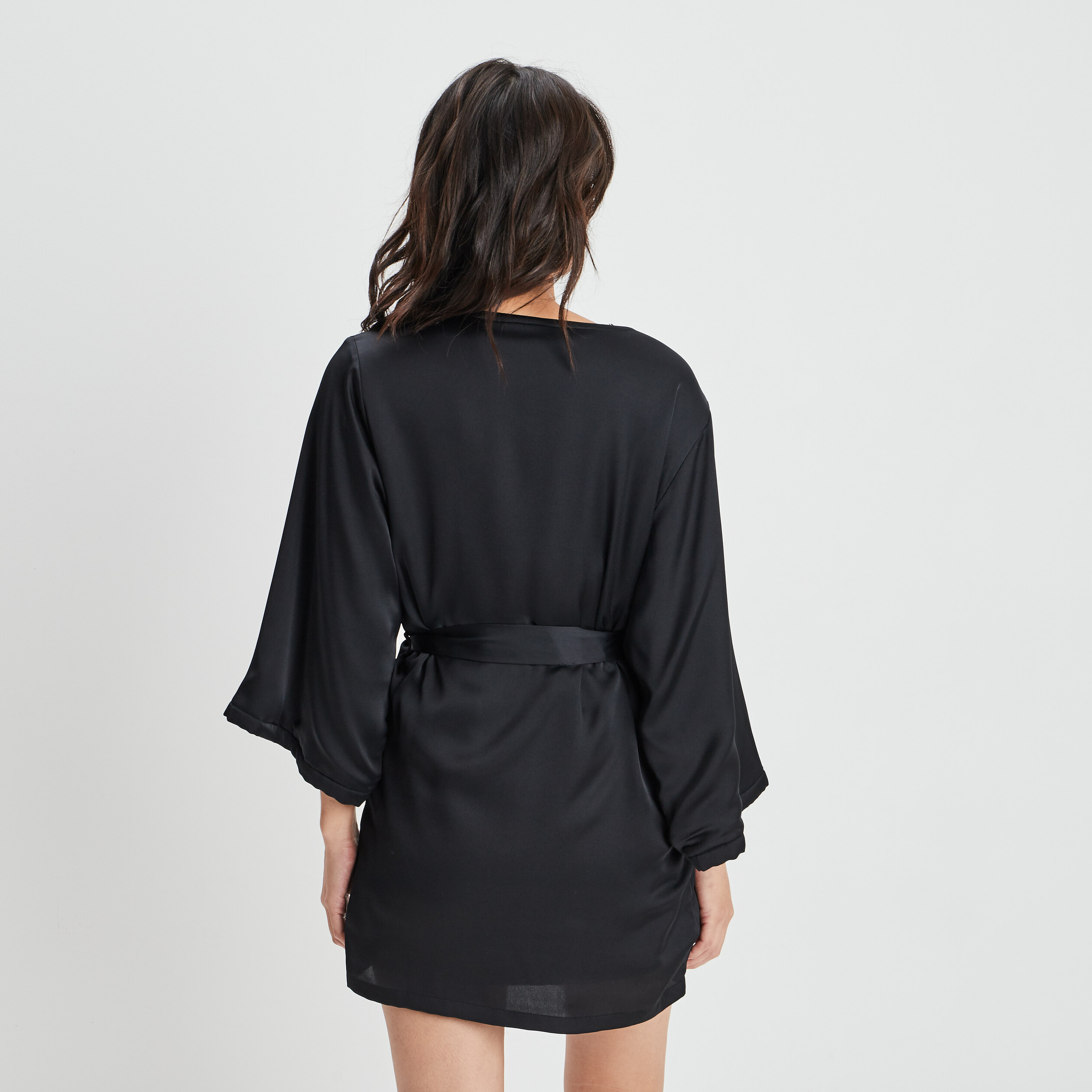Peignoir ceinturé noir femme | La Halle