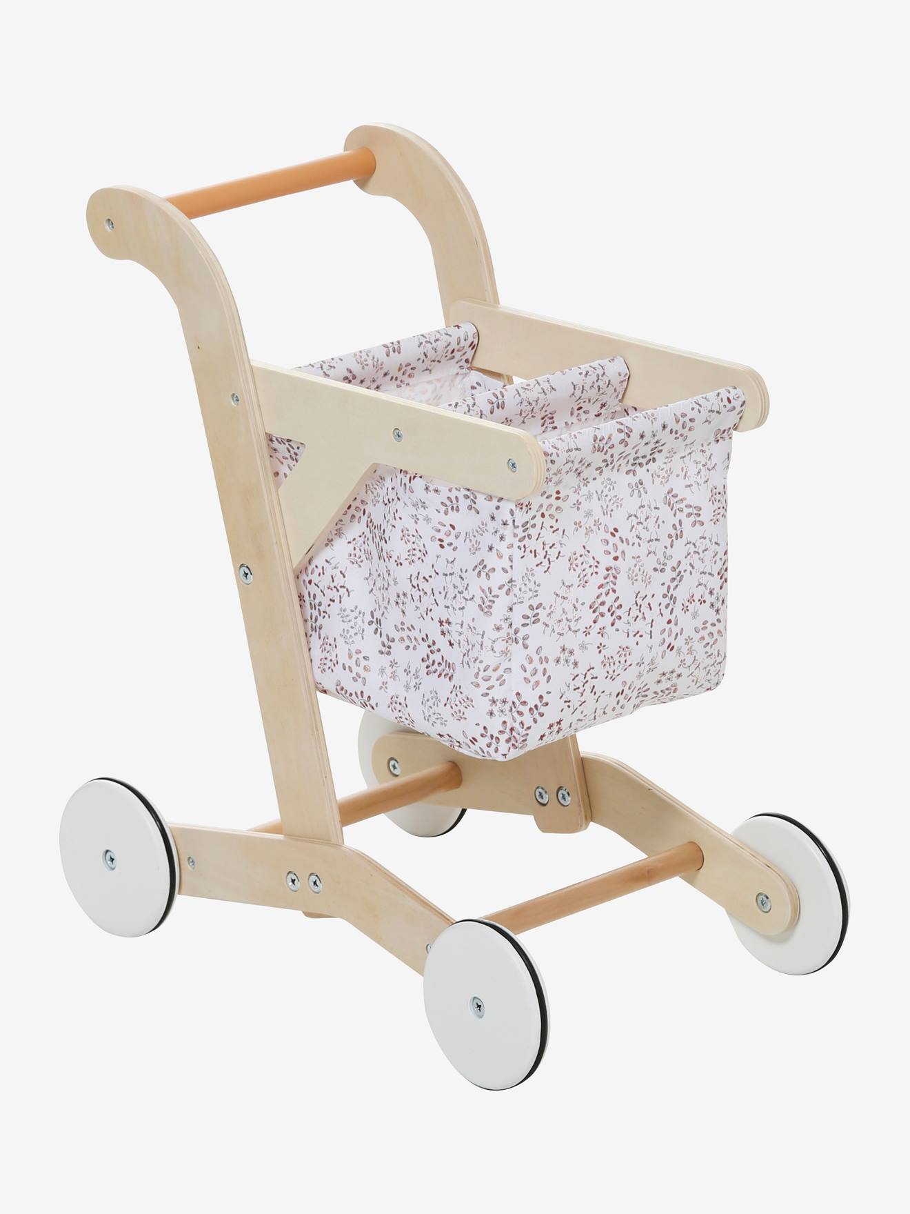 Chariot de courses en tissu et bois FSC® beige moyen uni avec decor