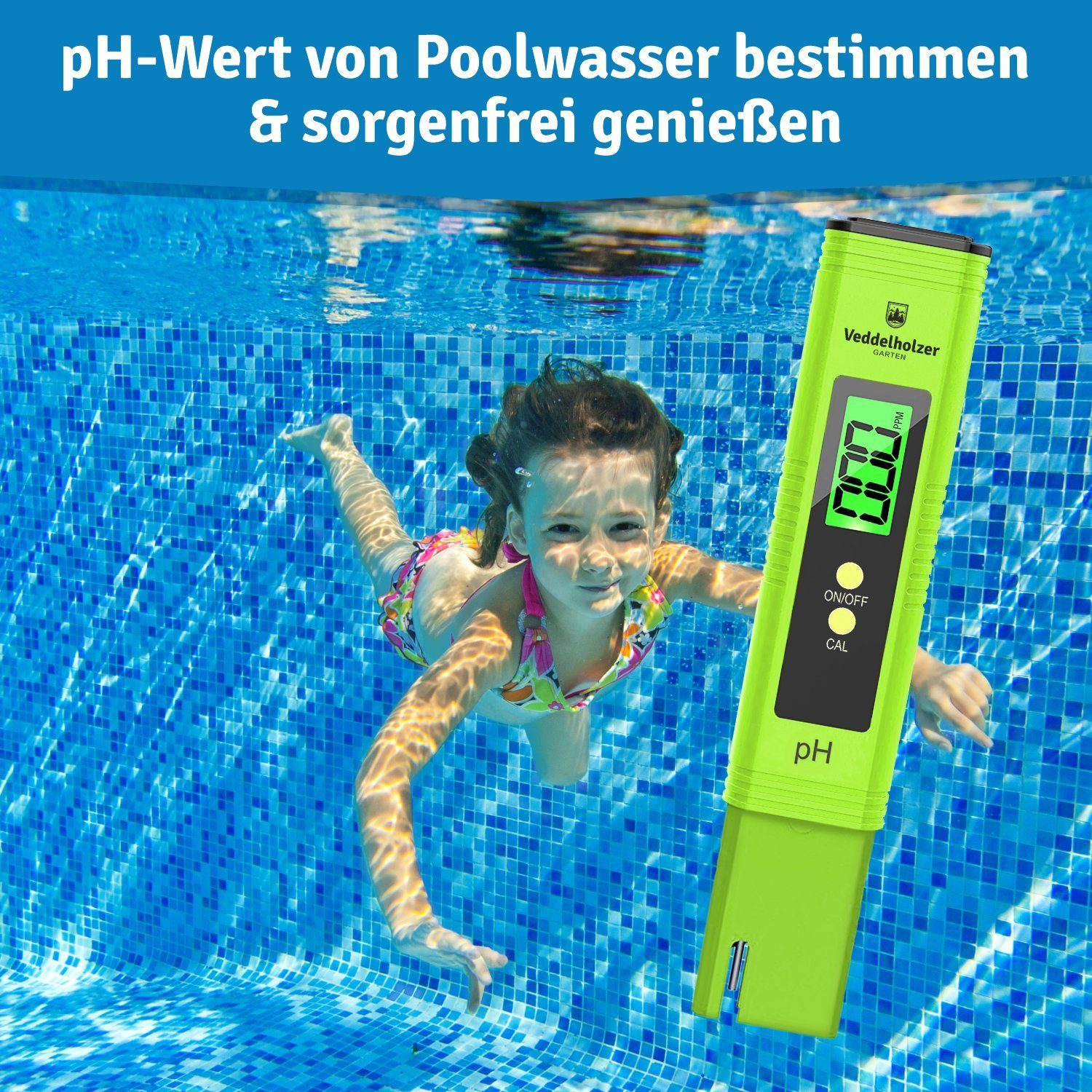 Veddelholzer Garten Pooltester pH Wert Messgerät pool Thermometer pH TDS EC und Temperatur 4 in 1 Set