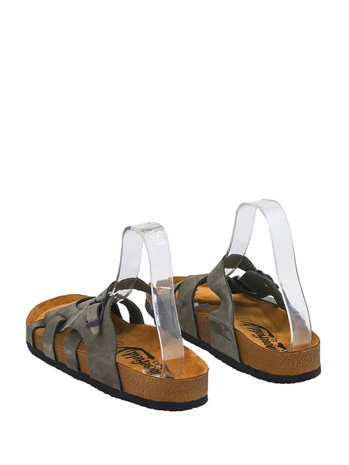 Moosefield Leder-Pantoletten in Khaki günstig kaufen