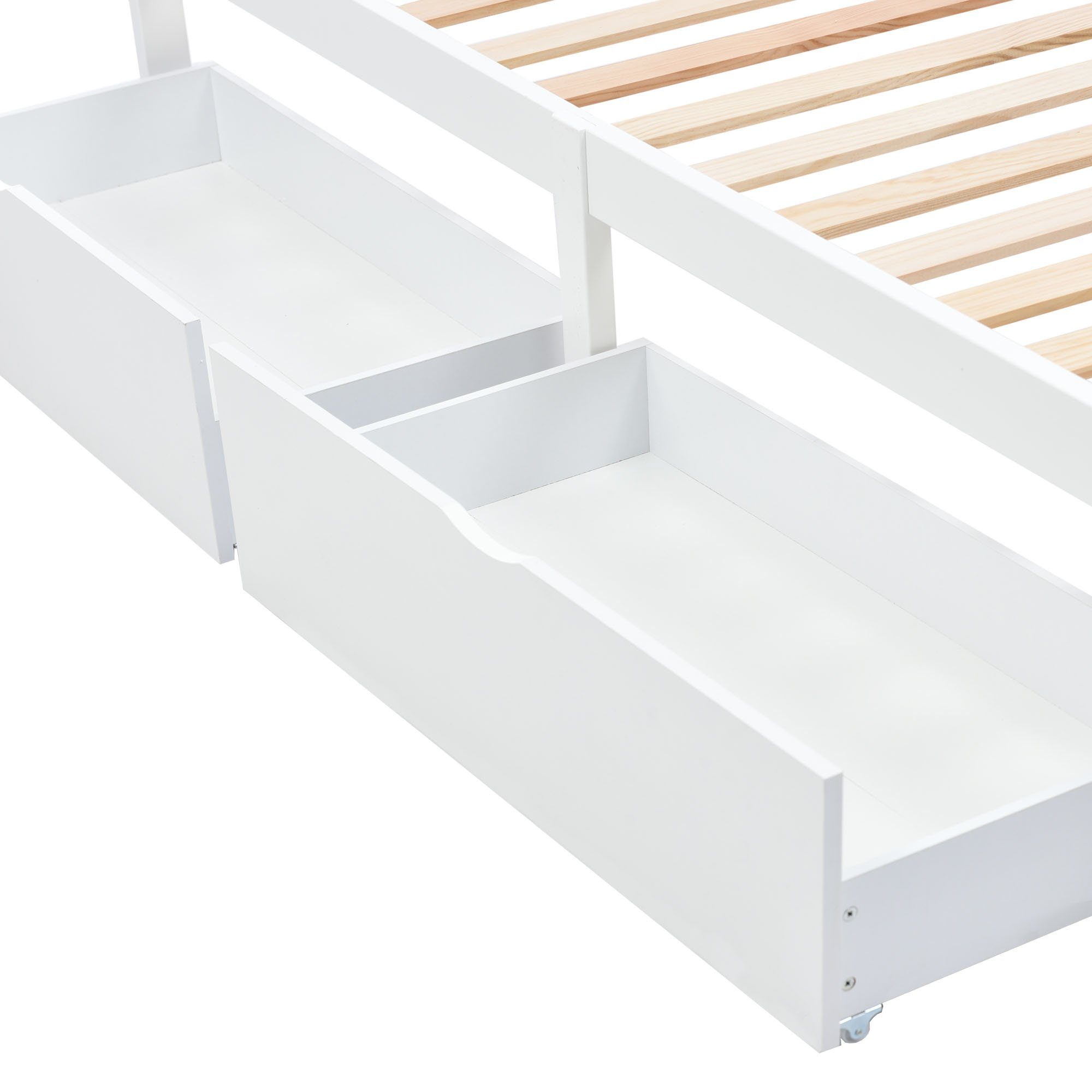 HAUSS SPLOE Holzbett Einzelbett Holzbett Bettrahmen Kinderbett (90x200cm, mit Schubladen zur Aufbewahrung, Rahmen aus Kiefernholz)