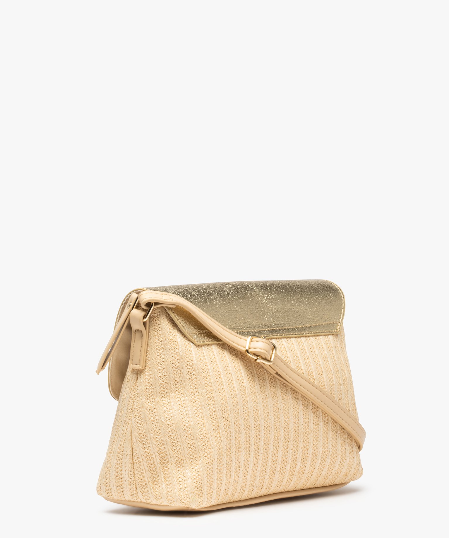 Sac bandoulière femme tissé avec rabat métallisé beige | GEMO