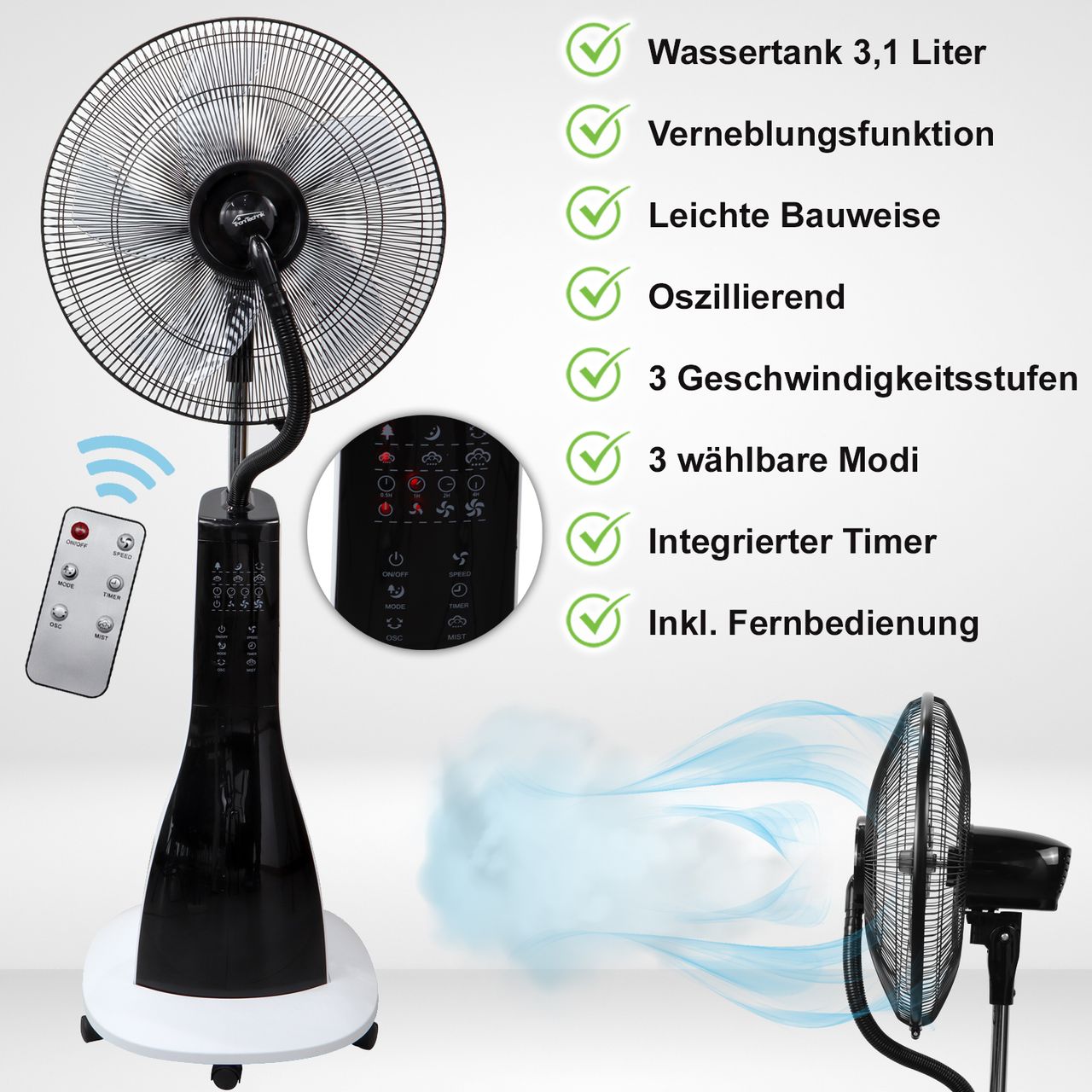 TroniTechnik Standventilator Turmventilator Vernebler SV05 40cm, inkl. Oszillation