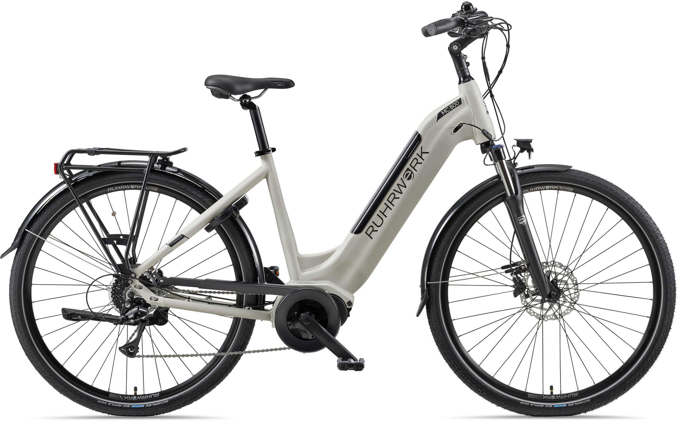 RUHRWERK E-Bike MC 800, 8 Gang Shimano Acera Schaltwerk, Kettenschaltung, Mittelmotor, 522 Wh Akku