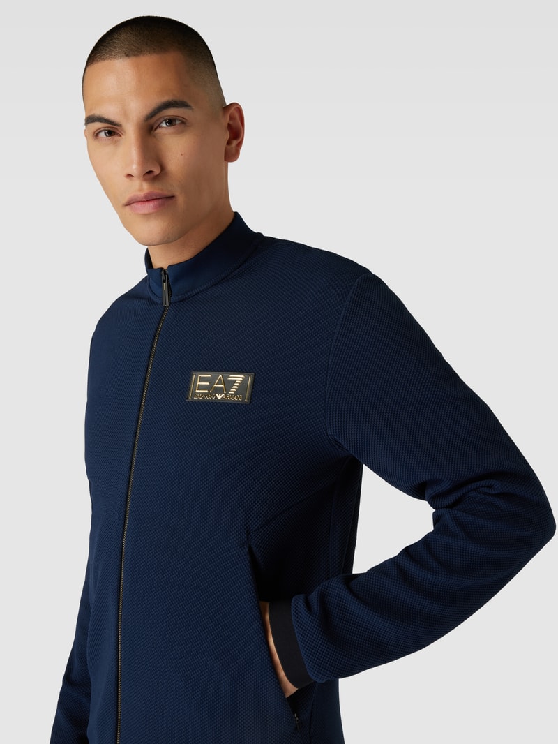 Sweatjacke mit Label-Applikation in marineblau