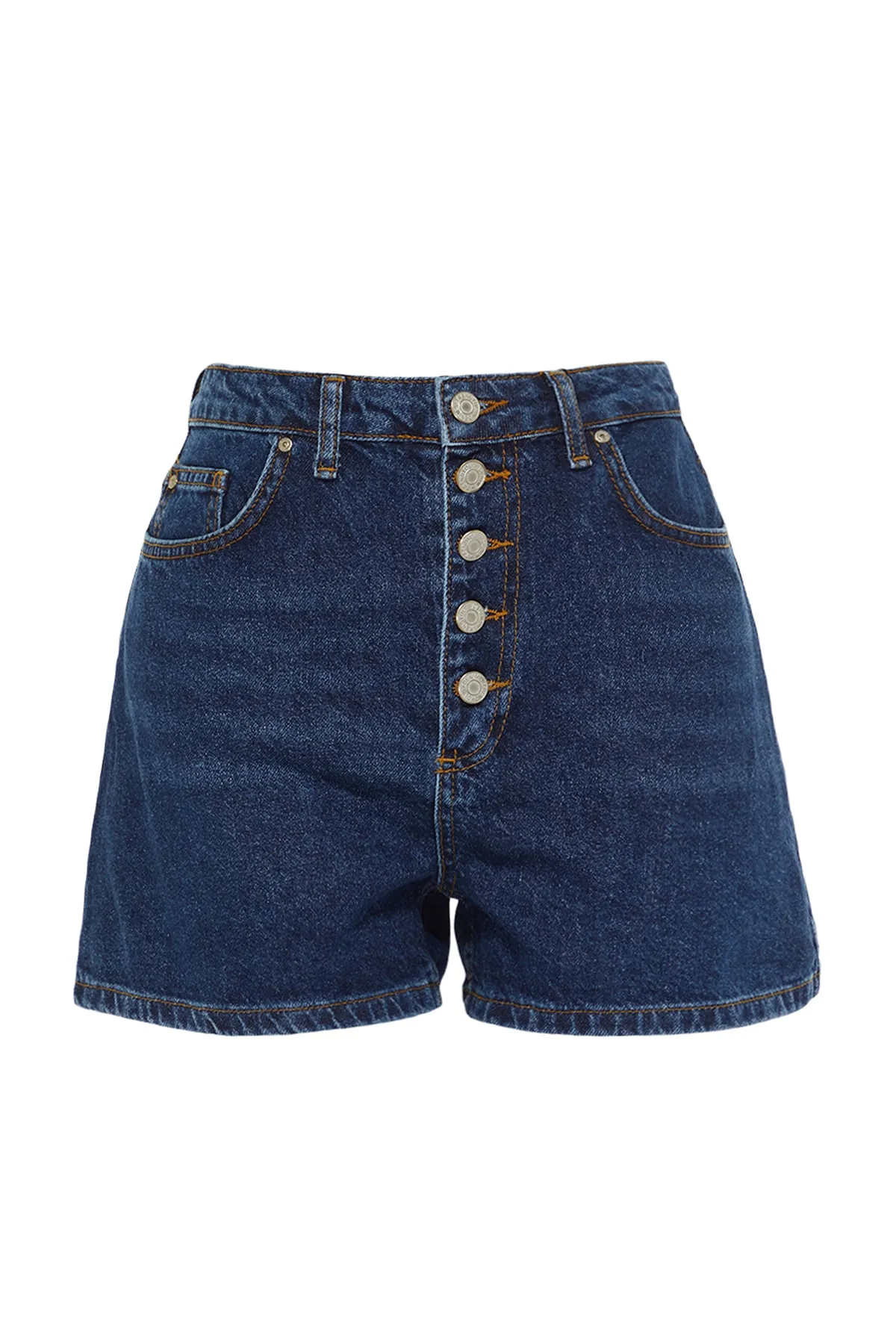 Trendyol Collection  Dunkelblaue, vorne geknöpfte Jeansshorts mit hoher Taille TWOSS22SR00112