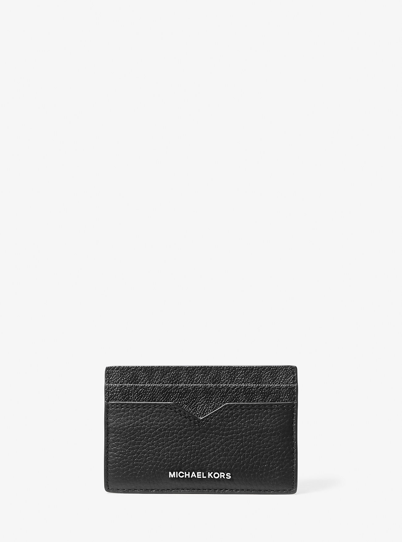 Hudson Pebbled skinn- og signaturlogo-pengeklips-kortetui – SVART