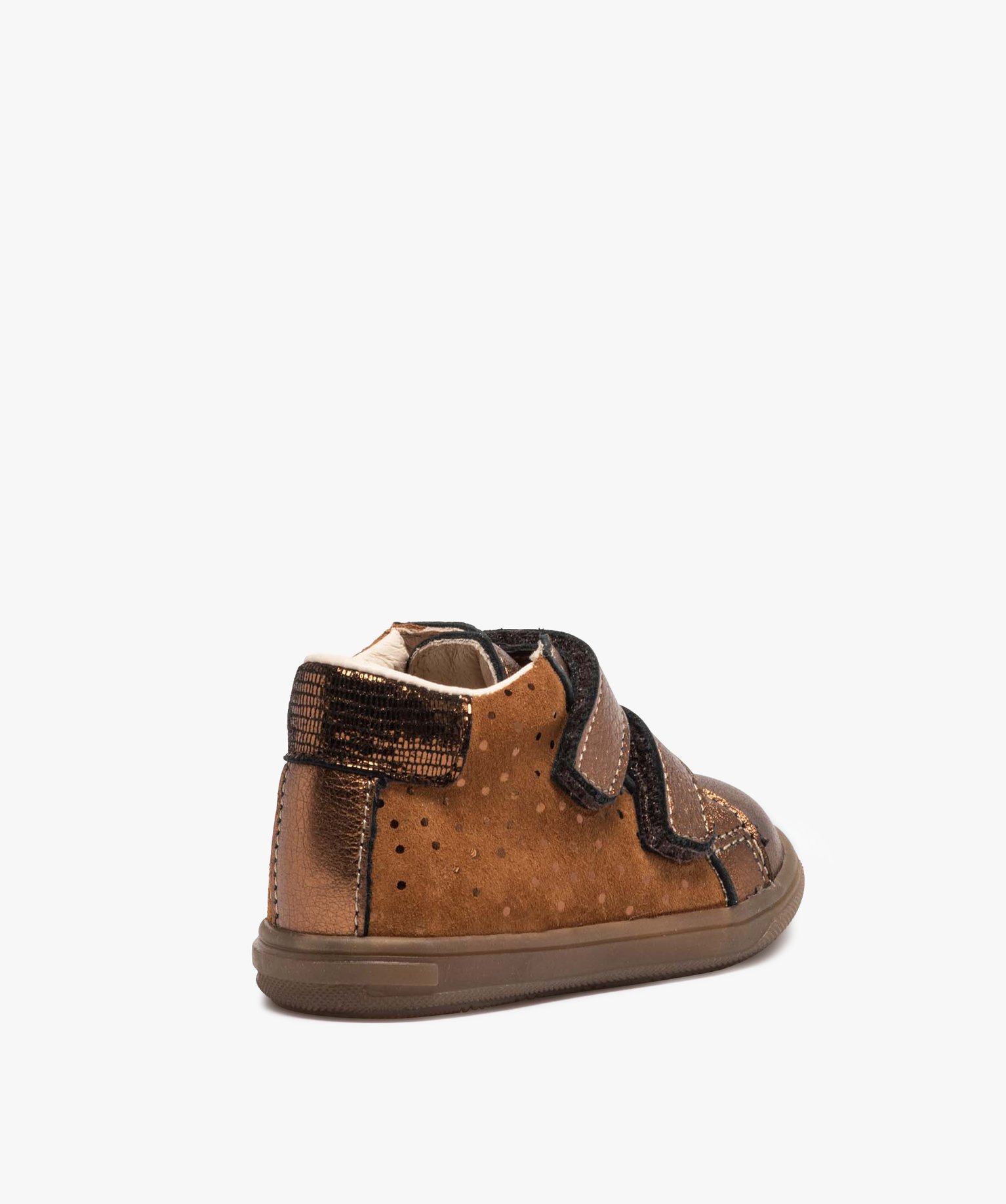 Chaussures de marche bébé dessus cuir brillant - Bopy camel | GEMO