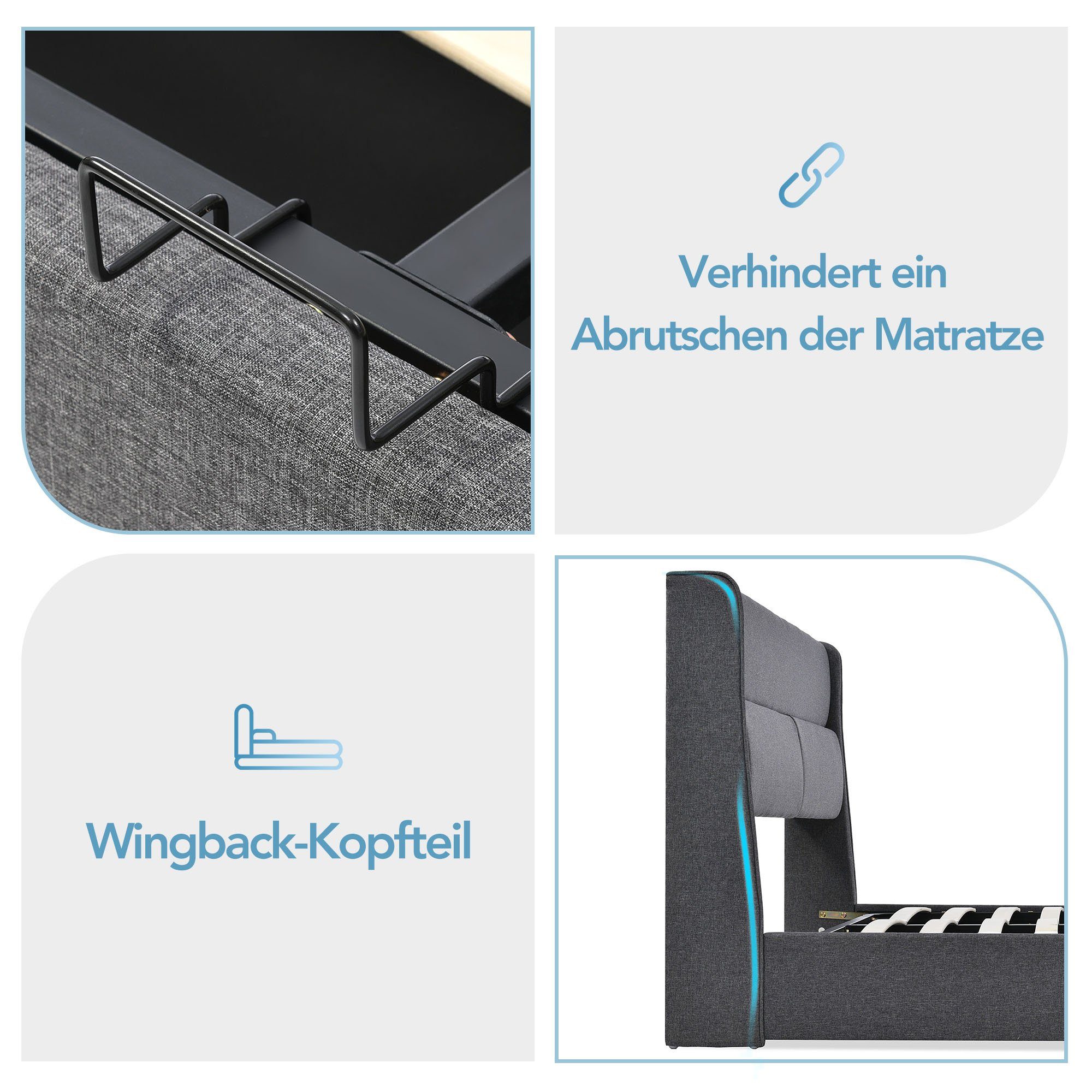 REDOM Polsterbett Doppelbett mit Verstellbare Kopfstützen (140x200 mit lattenrost(Ohne Matratze), Stauraumbetten Bettgestell aus Leinenmateria