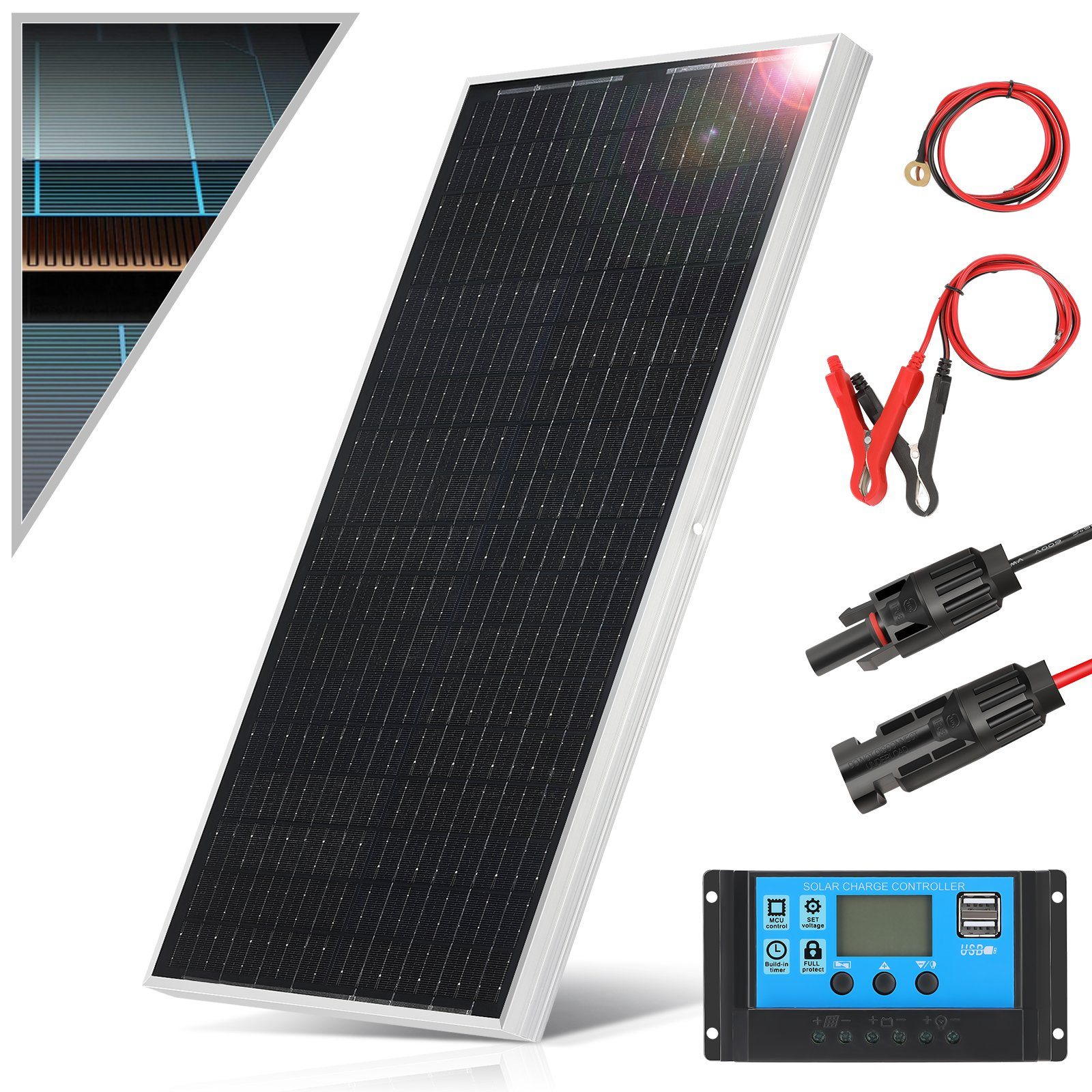 oyajia Solaranlage 60 Watt 18V Solar Set 10A Laderegler Montagewinkel Solaranlage Kit, inkl. 2x 30W Solaranlage Balkonkraftwerk Aluminiumrahmen Photovoltaik