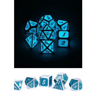 Metal & Enamel Dice Set: Blue Glow in the Dark (7)