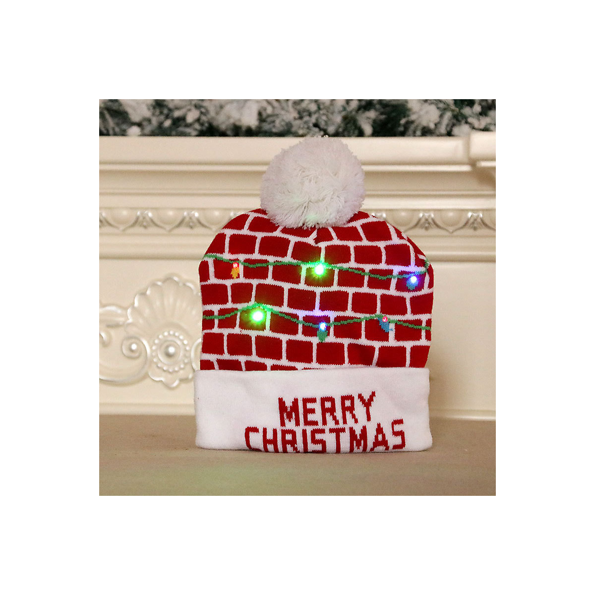 Gestrickte Weihnachtsmütze für Erwachsene und Kinder Bunte leuchtende Strickmütze Weihnachtsmütze